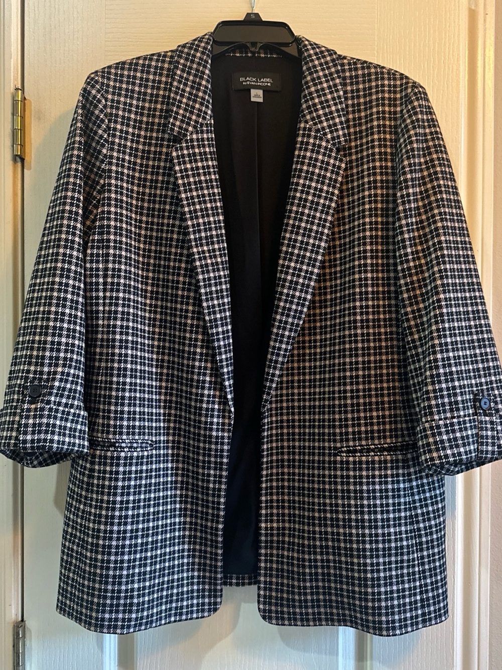 Evan Picone Black, Tan & White Plaid Blazer